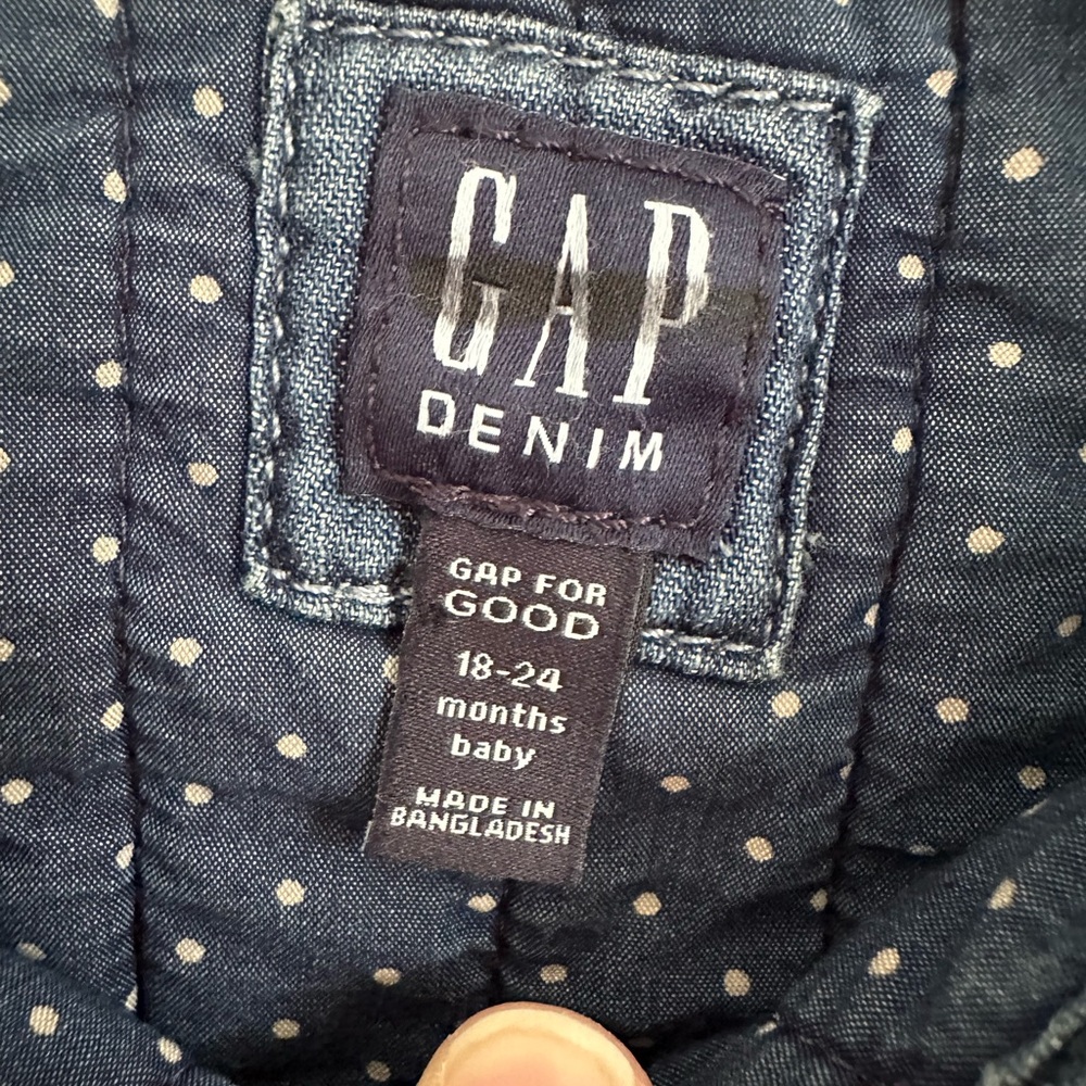 GAP Floral quilted Button Down Denim Jacket 18-24 Months - Picture 3 of 7
